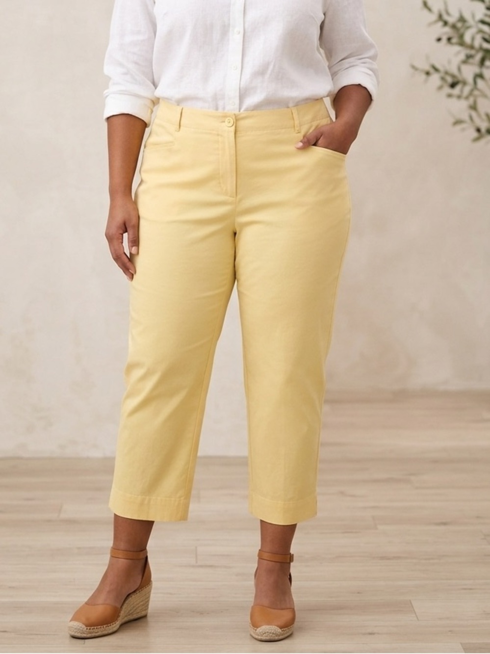 Talbots Cropped Pants with Side Elastic Waist -24W -Yellow